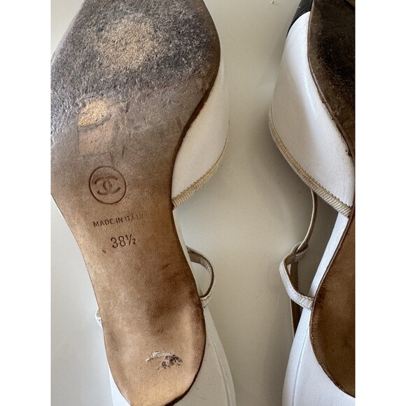 Chanel Black & White CC Logo Bow Captoe Slingback Pointed Toe Heels EU 38.5 - Picture 10 of 11